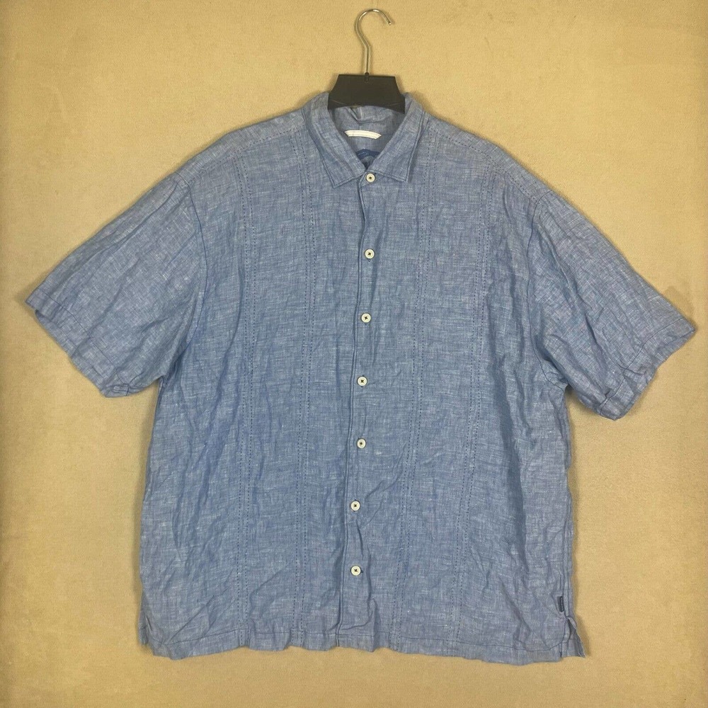 Tommy Bahama Relax Linen Short Sleeve Shirt Mens XXL Blue Relaxed Fit 100% Linen